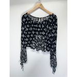 Free People Cropped Top Washed Black Dazed Print Size Small Jersey Long Sleeve Photo 2