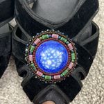 C. Label Size 8 Black Peep Toe Strappy Flats with Beaded Decorative Stone Toe Photo 5