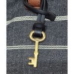 Fossil  Gray White Striped Canvas Purse Bag Leather Trim & Adjustable Straps Photo 2