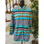 Live a Little  Lined Cotton Green Striped Light Weight Trench Style Coat L Photo 9