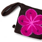 Frabjous Fibers Brown Pink Hibiscus Floral Wool Small Wrist Bag Purse Photo 2