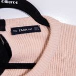 ZARA Ribbed Knit Stretch Crew Neck Bow Tie Back Pullover Sweater Pink Neutral S Photo 1