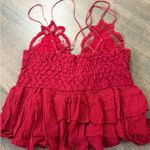 We The Free Free People Adella Cami Crochet Lace Flowy Tiered Crisscross Cherry Red Photo 4
