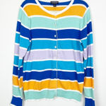 Lands' End  Women's M TALL Purple‎ Orange Striped Button Up Cotton Cardigan Photo 0
