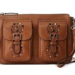 Ralph Lauren Studded Leather Noa Crossbody with Front Pockets, Brown, New w/Tag Photo 0