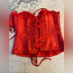 Red Satin Corset with Matching Thong New Lace Up Zip Floral Bustier Bodice XL Photo 1