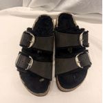 Birkenstock  Arizona Big Buckle Shearling Black Oil Sandal EU 38 Summer‎ Europe Photo 2