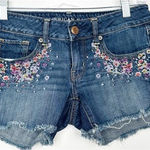American Eagle VINTAGE Y2K | Set of 2 Embroidered Floral Denim Jean Shorts Sz. 2 Photo 0