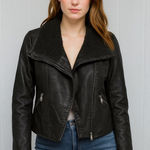 Baccini  Black Leather Jacket with Shearling Collar Photo 0