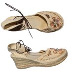 Vtg Y2K Roxy Ivory Canvas Beaded Shell Embellished Espadrille Sandals Sz 7 Brown Photo 0