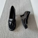 Franco Sarto Black Leather Contrast Seam Heeled Square Toe Tassel Loafer Sz 7.5 Photo 7