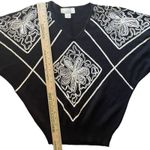 Vintage Savior Sweater USA Black Knit Floral Applique Statement Lagenlook Sz 14 Photo 6