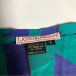 Joseph Magnin Vintage 80s  Boat Neck Silk Geometric Teal Purple Sheath Dress sz 6 Photo 5
