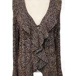 Open Front Waterfall Cardigan‎ Brown Size Large Chunky Ruffle Boho Cottage Y2K Photo 0