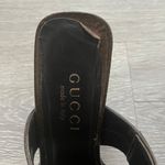 Gucci Vintage 90s Double Strap Brown Leather Block Heel Mule Sandals Photo 11
