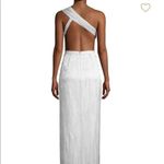 Aidan Mattox Silver Metallic One Shoulder Dress Formal Ruched Maxi Slimming Prom Photo 1