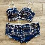 Sperry Bikini Halter Tie Top Navy Red Adjustable M L Swimsuit Sailing Nautical Photo 1