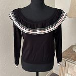 Divided Pink, white & black striped ruffle off shoulder long sleeve sweater Photo 0