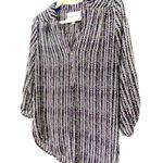 Amour Vert Crepe De Chine Silk Dash Print Blouse Tunic Size Medium Purple Black Photo 3