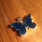 Blue Color Agate Goldtone Butterfly Brass Pendant Photo 2
