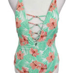 Ymi  Tropical Print One-Piece Swimsuit NWT Size Medium Green and Pink Swimsuit Photo 0