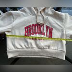 Brooklyn New York Long Sleeve Cropped Hoodie in Beige/Red Size Medium Red Photo 5
