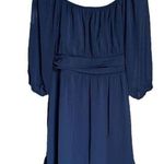 Dokotoo Round Neck Tie Back with Puffy Sheer Sleeve Ruffle Dress Blue Size M Photo 0