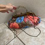 Vintage Floral Beaded Kiss Lock Clutch Evening Bag chain crossbody Red Photo 2
