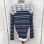 Hazel Crochet Lace Detail Striped Long Sleeve Shirt Blue White Small Photo 3