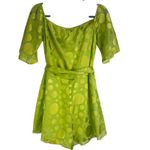 Lovers + Friends NWT‎  Citron Green Regina Polka Dot Romper Satin Off Shoulder Sm Photo 6