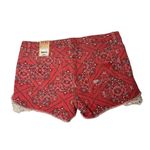 No Boundaries Juniors  Cutoff Red Bandana Print Lace Trim Stretch Jean Shorts 11 Photo 5