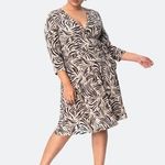 Leota Womens Perfect Wrap Zebra Safari Dress 3/4 Sleeve Beige Plus Size 1X Photo 0