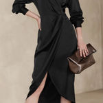 Banana Republic NWT  Factory Satin Collared Wrap Midi Dress in Black - Size 4 Photo 0