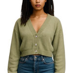 Kendall + Kylie Kendall & Kylie Fuzzy Cropped Cardigan Button Front Sweater Green M Photo 0