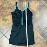 Women’s Black Turquoise Zip One Piece Skirt Swimsuit 14W Photo 4