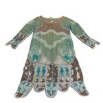 VINTAGE 1980’S ZEBUN AQUA BLUE AND SILVER SEQUINS SILK ABSTRACT PRINT DRESS (M) Size M Photo 10