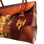 Vintage EM MAY Kilim and brown leather satchel shoulder bag. Photo 7