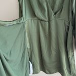 Mango MNG Green Silky Long Sleeve Shirt Wrap Dress, Size 8 Photo 13