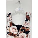 EXPRESS  Brown Cream Black Floral Linen Blend V Bar‎ Neck Ruched Mini Dress XS Photo 1