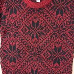Vintage Red Black Geometric Pattern Wool Blend Sweater Medium Crew Neck Made USA Photo 0