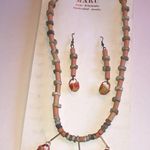 MAKU Handmade Vintage Pottery Beaded Basket Necklace and Earring Set Pink Photo 0