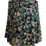Fun 2 Fun Green Tan Floral Print Long Wide‎ Sleeves Size XL Photo 0