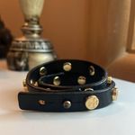 Tory Burch Black And Gold Leather Wrap Bracelet Photo 2