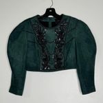 BCBGMAXAZRIA Faux Suede Crop Jacket Shirt Spruce Green Black Sequins XXS Photo 1