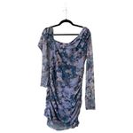 Free People NWT  Chloe One-Shoulder Long Sleeve Bodycon Floral Mini Dress Blue L Photo 35