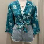 draper's & damon's VTG 90s Petites Teal Blue Mid-Sleeve Button-Down Collared Shirt Photo 0