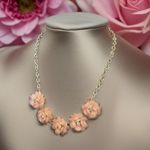 Elegant Pastel Pink Floral Blossom Crystal Statement Necklace silver Adjustable Photo 1