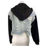 Dance & Marvel  Blue Black Hoodie Hooded Distressed Crop Denim Jean Jacket Size S Photo 1