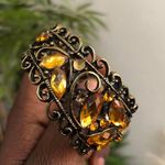 Gold bronze orange amber tone gemstone chunky bracelet bangle arm cuff #fairy #grunge #subversive #whimsygoth #gothic jewel floral Photo 5