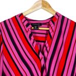 Rachel Zoe Pink Red Black Striped V Neck Faux Wrap Long Sleeve Blouse Top M Photo 1